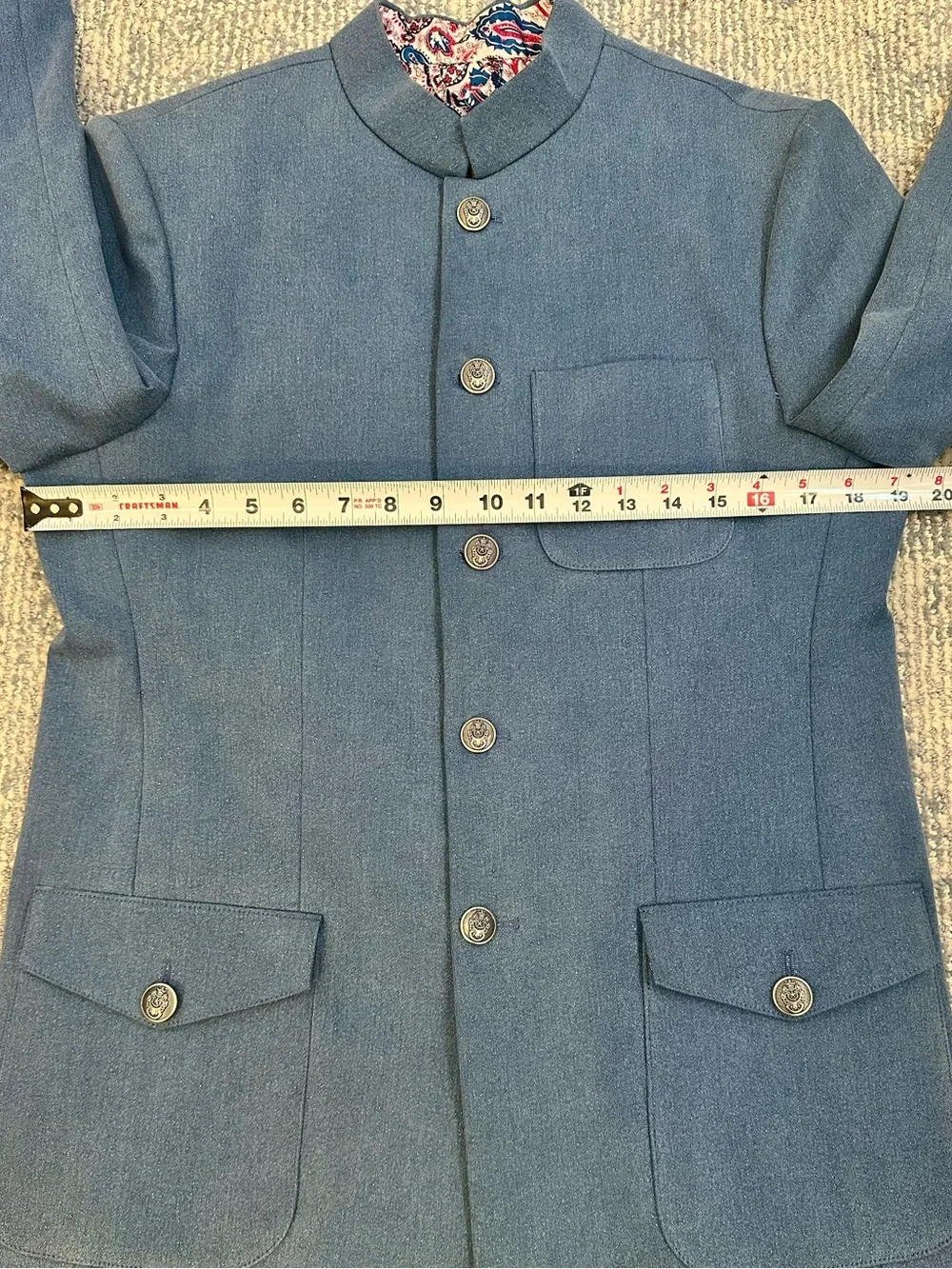 Rivesse Indian Suit Jacket Cornflower Blue Paisley Lining 32-34R Wedding Ethnic